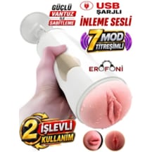 Erofoni İnleme Sesli 7 Mod Titreşimli 2 İşlevli Vantuzlu 25 Cm Usb Şarjlı Realistik Yapay Suni Vajina Ağız Mastürbatör