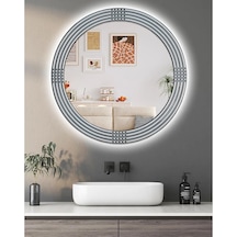 Led Işıklı Safir Gümüş Dekoratif İşlemeli Duvar Aynası Tekli 56cm Gümüş