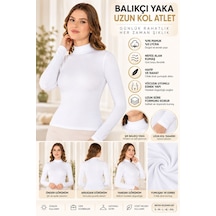 Kadın Balıkçı Yaka Uzun Kol Atlet Beyaz Esnek Kumaş, Vücuda Oturan Basic Body - Ryl - 2612 Xl