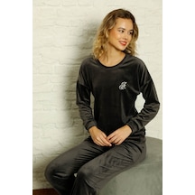 Farya Home Luxury Velvet Collection İpeksi Kadife Pijama Takımı Füme