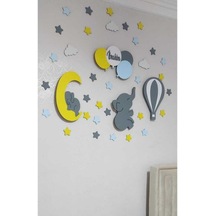 Çocuk Odası Ahşap Dekoratif 4'lü Gece Lambası Ledli Aydınlatma Ve Ahşap Yıldızlar