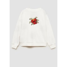 Monila Erkek Çocuk Kurabiye Canavarı Baskılı 3 İplik Pamuklu Sweatshirt Ekru