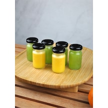 6 Adet Şeffaf Cam Shot Detoks Şişesi 67 Ml Sızdırmaz Siyah Metal Kapaklı Mini Kavanoz