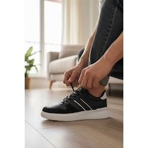 Enoch Erkek Günlük Spor Ayakkabı Çift Şeritli Sneaker Süet Detaylı Ve Rahat Kalıp Siyah - Beyaz
