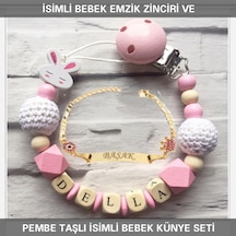 Sahi Aksesuar İsimli Bebek Emzik Zinciri ve İsimli Bebek Künye Seti BEZYI318 Mavi