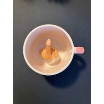 Pembe Orta Parmak Kupa, Seramik Beyaz - Çok Renkli