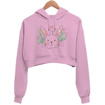 Tavşan Kadın Crop Hoodie Kapüşonlu Sweatshirt (525478037)