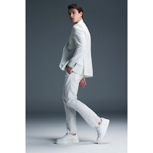 Hatemoğlu Beyaz Slim Fit Çizgili Kruvaze Keten Takım Elbise 33242024c001 510 Beyaz