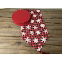 Yılbaşı Kar Tanesi Desenli Runner & Supla Kırmızı