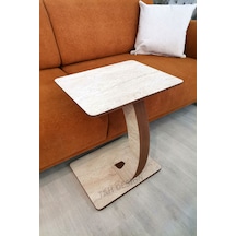 C Sehpa Dikdörtgen, Tekerlekli Yan Sehpa, %100 Mdf Yan Sehpa Traverten