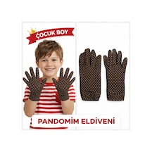 Çocuk - 896 - Boy Pandomim Eldiveni Beyaz Puantiyeli Kahve Renk Gösteri Eldiveni 23 Nisan - Aconcept - 19 Mayıs