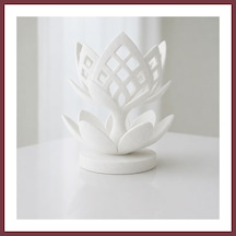 Storeşahin 3d Baskı Lotus Çiçeği Mumluk - Dekoratif Tealight Mumluk-beyaz Shn0720