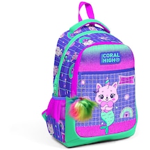 Coral High Kids Su Yeşili Lavanta Unicorn Kedi Desenli Üç Bölmeli Okul Sırt Çantası 23478