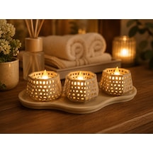 3d Baskı Dekoratif Mumluk Seti - Desenli Tealight Ve Masaüstü Aydınlatma Objesi-bej Çok Renkli