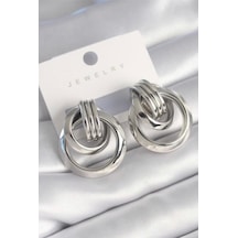 Pirinç Gümüş Renk İç İçe Geçmeli Oval Model Küpe Gümüş - 647360056 Gümüş