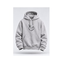 North Whiskers Geyik Love Baskılı Unisex Hoodie Sevgililer Günü Temalı Kapüşonlu Sweatshirt Gri - 930744533 Gri - 930744533 Gri