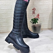 M.p 2752 Siyah Fermuarlı İçi Kürklü 46cm Paraşüt Bayan Çizme 001