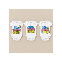 Babylimon Küçük Keyifler Üçlü Beyaz Kısa Kollu Bebek Zıbın Seti Beyaz - 930083936 Beyaz