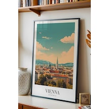 Vienna Austria Vintage Seyahat Posteri Çerçeveli Tablo - Premium Viyana Şehir Elit Duvar Dekoru Siyah