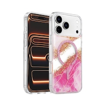 Onegif Apple Uyumlu iPhone 17 Pro Max/18 Pro Max Lotus Simli Magsafe Kapak - Pembe Standart