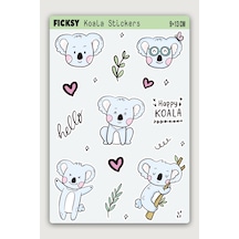 Sevimli Koala Sticker Seti - 12 Adet Etiket Çıkartma Çok Renkli