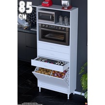 Kumsal 85 Cm Fırın Dolabı Beyaz 3 Çekmeceli Sepetli Çok Amaçlı Mutfak Kiler Dolabı 85x194x32 Cm