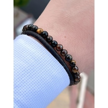 Nursaat Doğal Taş Özel Kombin Kaplan Gözü Ve Karlı Obsidyen Taşı Doğal Unisex Bileklik Blkt.ns07 2 Adet Çok Renkli