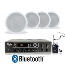 4 Lü Tavan Hoparlörlü Yaka Mikrofonlu Bluetooth Anfi Ses Sistemi