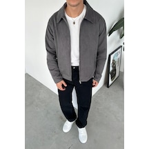 Gri Süet Kumaş Basic Relaxed Ceket Gri