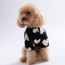 Siyah Kalp Desenli Love Night Sweat Dar Kalıp Kedi Köpek Sweati Kedi Köpek Kıyafeti Köpek Peluşu Sıcak Tutan Sweat