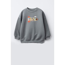 Monila Erkek Çocuk 3 İplik Kumaş Pamuklu Uçak Baskılı Sweatshirt Antrasit