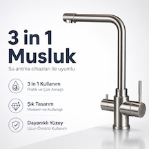 3 İn 1 Su Arıtma Musluğu Çok Amaçlı Paslanmaz Model 608506069