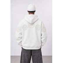 Respire Erkek Rosette Nakışlı Oversize Hoodie Ekru