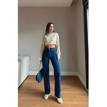 Vanes Gold Ikon 90's Koyu Mavi Likralı Süper Extra Yüksek Bel Palazzo Salaş Jean Pantolon Koyu Mavi
