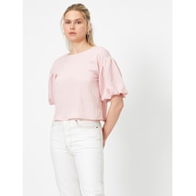 Koton Bisiklet Yaka Kısa Kollu Kolları Volanlı Bluz Pembe 0yak68281pw Gül