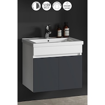 Çiğdem 65 Cm Beyaz-füme Balon Mdf Seramik Lavabolu Asma Banyo Alt Dolabı Beyaz - Füme