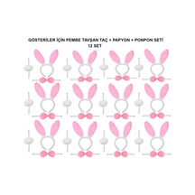 Pembe - 633 - Tavşan Kostüm Seti Taç, Papyon, Ponpon - Edntrend - 12 Li Paket
