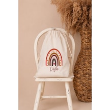 İsme Özel Kız Bebek Çocuk Kıyafet Kesesi 30x40 Cm %100 Pamuk Ham Bez İsim Baskılı Yıkanabilir Kişiye Özel Kese 1002kk Ekru