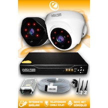 Elitcam 2 Kameralı Uzay 1 İç Kamera Set HDD'siz Full HD Gece Görüşlü Güvenlik Kamerası Sistemi