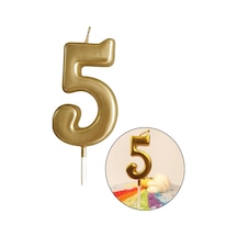 5 Yaş Gold Rakam Mum, Parlak Altın Rengi Doğum Günü Mumu Sarı Yaldızlı Pasta Mumu