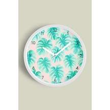 Palmiye Modern Tasarım Duvar Saati - 42cm - Önü Camlı Beyaz Kasa - Sessiz Mekanizma-jh0398 Beyaz
