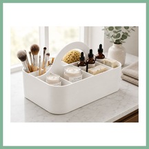Bşkvirgo 3d Baskı Çok Bölmeli Taşınabilir Banyo Ve Makyaj Organizeri - Saplı Masaüstü Düzenleyici-beyaz Bsk2026