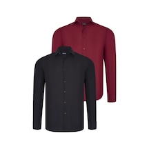 İkili Set G726 Dewberry Erkek Gömlek-siyah-bordo Siyah-bordo