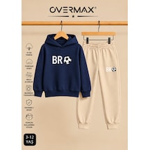 Overmax Çocuk Bro Futbol Baskılı Kapüşonlu Sweatshirt Eşofman Takımı- 3-12 Yaş Lacivert-bej - 922545546 Lacivert-bej