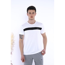 Escetic Beyaz Erkek Slim Fit Pamuklu Kısa Kollu Bisiklet Yaka T-Shirt-4102 - 3Xl