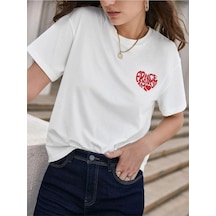 Unisex Beyaz Oversize France Amour Baskılı Örme T-shirt Beyaz