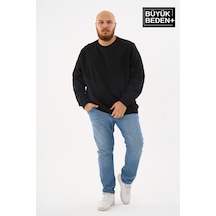 Superlife Erkek Büyük Beden Bisiklet Yaka İnce Sweatshirt Regular Fit %64 Pamuklu Spr26bsw956 Siyah