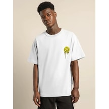 Assema Erkek Bisiklet Yaka Baskılı Oversize Kısa Kol T-shirt - Beyaz Çok Renkli