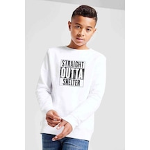 Tshirthane Pubg Straıght Outta Shelter Baskılı Unisex Çocuk Beyaz Sweatshir Beyaz