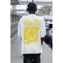Tasarım Nirvana Rock Metal Sırt Baskılı Unisex Oversize Müzik Gru Beyaz